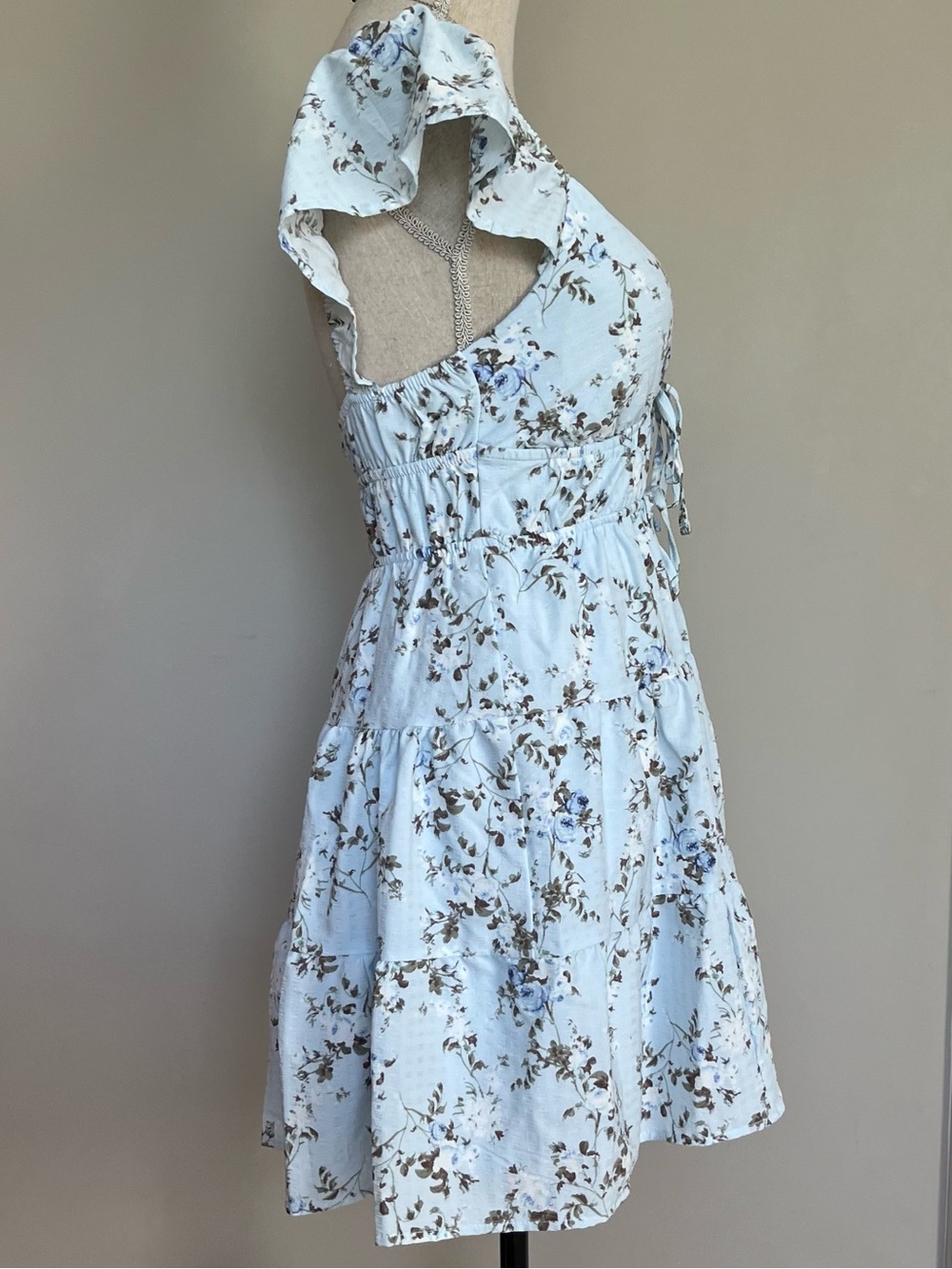 Sky Blue Floral Tie-Front Mini Dress - Picture 3 of 8